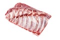 Raw pork ribs. Raw meat, farm and cooking concept. Meat shop. Whole raw pork ribs isolated on white background Royalty Free Stock Photo