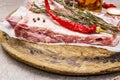 Raw pork ribs with rosemary, chili, garlic, salt and olive oil Royalty Free Stock Photo