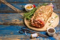 Raw pork roll stuffed with garlic and carrots Royalty Free Stock Photo