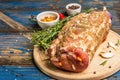 Raw pork roll stuffed with garlic and carrots Royalty Free Stock Photo