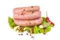 Raw pork sausages.Grilled sausages in close-up, isolated on a white background.Selective focus Royalty Free Stock Photo