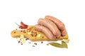 Raw pork sausages.Grilled sausages in close-up, isolated on a white background.Selective focus Royalty Free Stock Photo