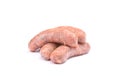Raw pork sausages. Grilled sausages, spices close-up, isolated on a white background.Selective focus Royalty Free Stock Photo