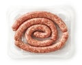 Raw pork sausages in plastic try Royalty Free Stock Photo