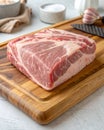 Raw Pork Shoulder Square Cut on Kitchen Cutting Board Royalty Free Stock Photo