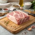 Raw Pork Shoulder Square Cut on Kitchen Cutting Board Royalty Free Stock Photo