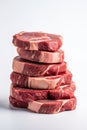 Raw Pork Stack, Steaks Pile, Fresh Uncooked Meat Slices, Raw Beef Fillet Stack Ready for Grill Royalty Free Stock Photo