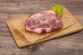 Raw pork steak over wooden board