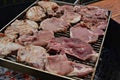 Raw Pork Steaks on the grill barbecue