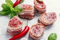 Raw pork tenderloin medallions with bacon fillet steak Royalty Free Stock Photo