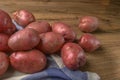 Raw potato food . Fresh potatoes on wooden background. Free place for text. Royalty Free Stock Photo