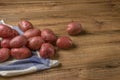 Raw potato food . Fresh potatoes on wooden background. Free place for text. Royalty Free Stock Photo