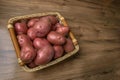 Raw potato food . Fresh potatoes on wooden background. Free place for text. Royalty Free Stock Photo