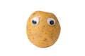 Raw potato with Googly eyes on isolated white background. Potatoes with sad funny face