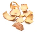 Raw potato peel close-up, group of objects are isolated on a white background Royalty Free Stock Photo