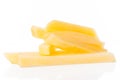 Raw Potato sliced strips prepared for French fries on white bac Royalty Free Stock Photo