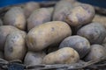 Raw potatoes in baskets on the market Royalty Free Stock Photo