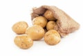 Raw potatoes in burlap bag isolated on white background Royalty Free Stock Photo