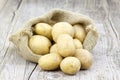 Raw potatoes in burlap bag Royalty Free Stock Photo