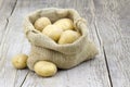 Raw potatoes in burlap bag Royalty Free Stock Photo