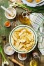 Raw potatoes in a deep plate