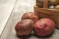 Raw potatoes on rustic background