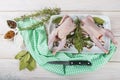 Raw poussin with herbs and spices