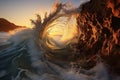 Raw Power: Majestic Waves Colliding at Golden Hour Royalty Free Stock Photo