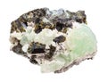 raw Prehnite in Epidote crystals isolated on white