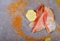 Raw preparation fish fillets tilapia on cutting granite cooker of board