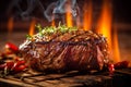 grill steak dark raw beef background fried roast red food meat. Generative AI.
