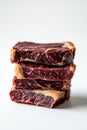 Raw Prime Beef Steaks Stacked on Bright White Background Royalty Free Stock Photo