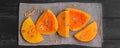 raw pumpkin pieces cut for baked Royalty Free Stock Photo