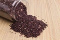 Raw purple rice berry on mat Royalty Free Stock Photo