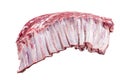Raw rack of lamb ribs on butcher table. Isolated on white background. Royalty Free Stock Photo