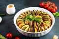 Raw ratatouille, vegetable stew. Classic French cuisine. Traditional french dish.