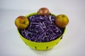Raw red cabbage, red cabbage with boscope apples Royalty Free Stock Photo