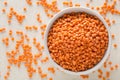 Raw red, dried lentils in white bowl Royalty Free Stock Photo