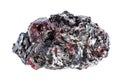 Raw red Garnet crystals in Biotite rock isolated