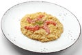 Raw red prawns on risotto Carnaroli Royalty Free Stock Photo