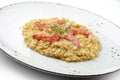 Raw red prawns on risotto Carnaroli Royalty Free Stock Photo