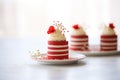 raw red velvet mini cakes with frosting swirls