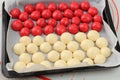 Raw Red and White (Merah Putih) Chigiri Bubble Bread Before Bake