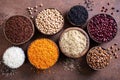 raw rice and dried legumes assortment