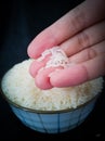 Raw rice in hand Royalty Free Stock Photo