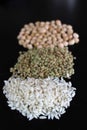 Raw rice, lentils and chickpeas