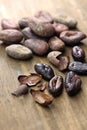 Raw and roasted cacao cocoa beans