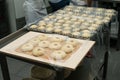 Raw rolls of dough on a baking sheet, ready for baking Royalty Free Stock Photo