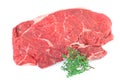 Raw Rump steak with sprig of Thyme