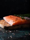 Raw salmon fillet with asparagus and rosemary, wild Atlantic fish